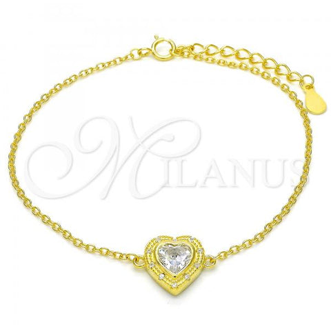 Sterling Silver Fancy Bracelet, Heart Design, with White Cubic Zirconia, Polished, Golden Finish, 03.336.0036.2.07
