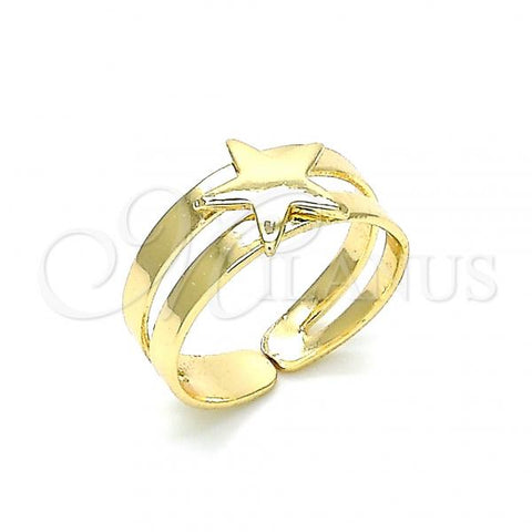Oro Laminado Toe Ring, Gold Filled Style Star Design, Polished, Golden Finish, 01.233.0024 (One size fits all)