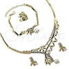 Oro Laminado Necklace, Bracelet, Earring and Ring, Gold Filled Style Leaf Design, with Crystal, Golden Finish, 06.191.0058