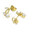 Oro Laminado Stud Earring, Gold Filled Style Cherry Design, with White Cubic Zirconia, Polished, Golden Finish, 02.387.0024