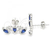 Sterling Silver Stud Earring, with Sapphire Blue Cubic Zirconia, Polished, Rhodium Finish, 02.371.0007