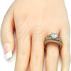 Oro Laminado Wedding Ring, Gold Filled Style Duo Design, with White Cubic Zirconia, Polished, Golden Finish, 01.284.0020.09 (Size 9)
