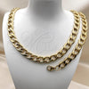 Stainless Steel Necklace and Bracelet, Curb Design, Polished, Golden Finish, 06.257.0003