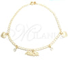 Oro Laminado Charm Anklet , Gold Filled Style Love and Heart Design, with White Cubic Zirconia, Polished, Golden Finish, 03.58.0029.10