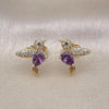 Oro Laminado Stud Earring, Gold Filled Style Bird Design, with Amethyst Cubic Zirconia and White Micro Pave, Polished, Golden Finish, 02.210.0404.5