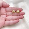 Oro Laminado Stud Earring, Gold Filled Style Chunky Design, Diamond Cutting Finish, Golden Finish, 02.342.0346