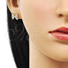 Oro Laminado Stud Earring, Gold Filled Style Bow Design, with White Micro Pave, Polished, Golden Finish, 02.195.0288