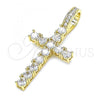 Oro Laminado Religious Pendant, Gold Filled Style Cross Design, with White Cubic Zirconia, Polished, Golden Finish, 05.342.0046
