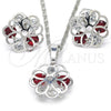 Rhodium Plated Earring and Pendant Adult Set, Flower Design, with Garnet and White Cubic Zirconia, Polished, Rhodium Finish, 10.106.0021.3