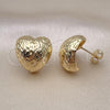Oro Laminado Stud Earring, Gold Filled Style Chunky Design, Diamond Cutting Finish, Golden Finish, 02.163.0324