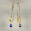 Oro Laminado Threader Earring, Gold Filled Style Evil Eye and Flower Design, Polished, Golden Finish, 02.02.0530
