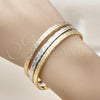 Oro Laminado Trio Bangle, Gold Filled Style Greek Key Design, Diamond Cutting Finish, Tricolor, 07.170.0059