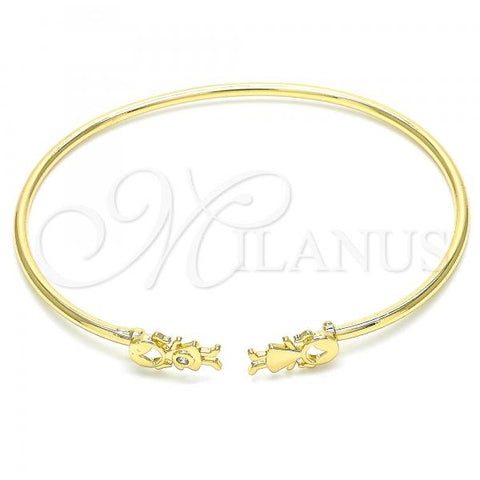 Oro Laminado Individual Bangle, Gold Filled Style Little Girl Design, with White Micro Pave, Polished, Golden Finish, 07.156.0068