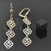 Oro Laminado Long Earring, Gold Filled Style Strawberry Design, Diamond Cutting Finish, Tricolor, 5.077.012