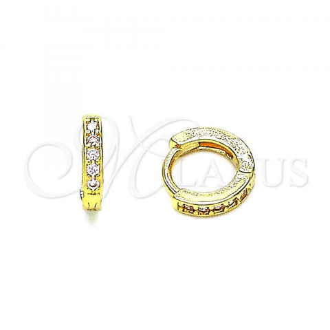 Oro Laminado Huggie Hoop, Gold Filled Style with Pink Micro Pave, Polished, Golden Finish, 02.195.0105.5.10