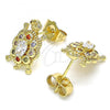 Oro Laminado Stud Earring, Gold Filled Style Turtle Design, with Multicolor Micro Pave, Polished, Golden Finish, 02.210.0414.1