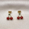 Oro Laminado Stud Earring, Gold Filled Style Cherry Design, Red Enamel Finish, Golden Finish, 02.417.0010