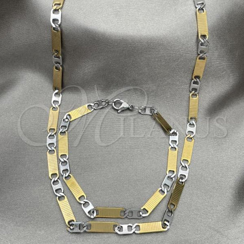 Stainless Steel Necklace and Bracelet, Mariner Design, Diamond Cutting Finish, Two Tone, 04.113.0055.24