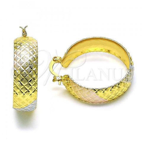 Oro Laminado Medium Hoop, Gold Filled Style Diamond Cutting Finish, Tricolor, 02.170.0415.30