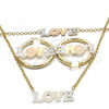 Oro Laminado Necklace, Bracelet and Earring, Gold Filled Style Love Design, Polished, Tricolor, 06.63.0246.1