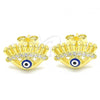 Sterling Silver Stud Earring, Evil Eye Design, with White Cubic Zirconia, Blue Enamel Finish, Golden Finish, 02.336.0177.2