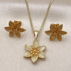 Oro Laminado Earring and Pendant Adult Set, Gold Filled Style Flower Design, Matte Finish, Golden Finish, 10.342.0259