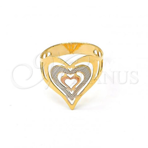 Oro Laminado Elegant Ring, Gold Filled Style Heart and Love Design, Polished, Tricolor, 117.018.09 (Size 9)