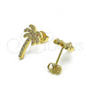 Oro Laminado Stud Earring, Gold Filled Style Palm Tree Design, with White Micro Pave, Polished, Golden Finish, 02.193.0012