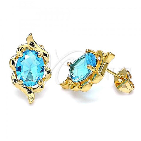 Oro Laminado Stud Earring, Gold Filled Style with Blue Topaz Cubic Zirconia, Polished, Golden Finish, 02.213.0233