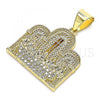 Oro Laminado Religious Pendant, Gold Filled Style with White Micro Pave, Polished, Golden Finish, 05.342.0069
