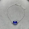 Sterling Silver Fancy Bracelet, Evil Eye Design, with Blue Shade Crystal, Polished, Silver Finish, 03.401.0008.07
