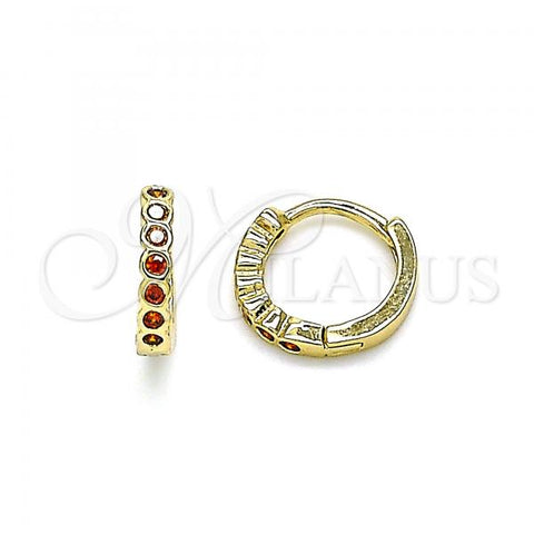 Oro Laminado Huggie Hoop, Gold Filled Style with Garnet Cubic Zirconia, Polished, Golden Finish, 02.210.0558.1.10
