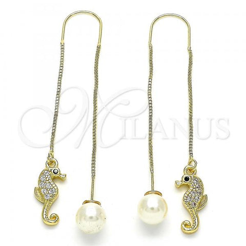 Oro Laminado Threader Earring, Gold Filled Style with White and Black Micro Pave, Polished, Golden Finish, 02.210.0506