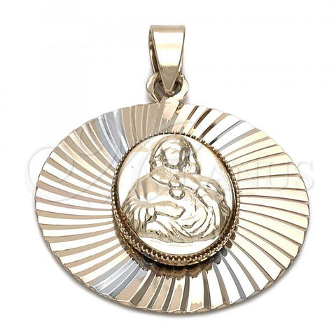 Oro Laminado Religious Pendant, Gold Filled Style Sagrado Corazon de Maria Design, Diamond Cutting Finish, Tricolor, 5.196.020