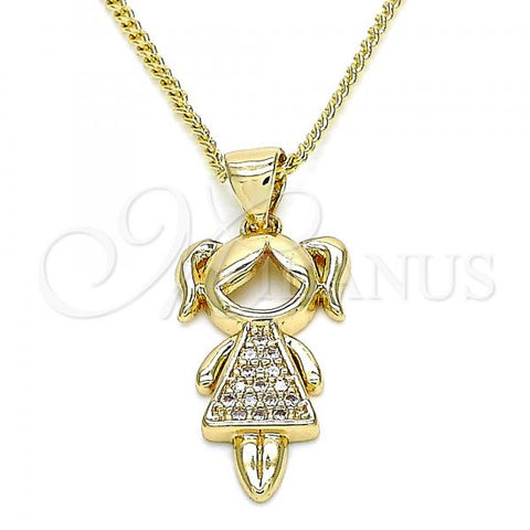 Oro Laminado Pendant Necklace, Gold Filled Style Little Girl Design, with White Micro Pave, Polished, Golden Finish, 04.156.0263.20