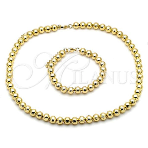 Oro Laminado Necklace and Bracelet, Gold Filled Style Ball Design, Polished, Golden Finish, 06.341.0007