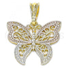 Oro Laminado Fancy Pendant, Gold Filled Style Butterfly Design, Polished, Tricolor, 05.351.0122