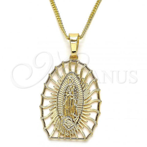 Oro Laminado Pendant Necklace, Gold Filled Style Guadalupe Design, Polished, Golden Finish, 04.106.0043.1.20