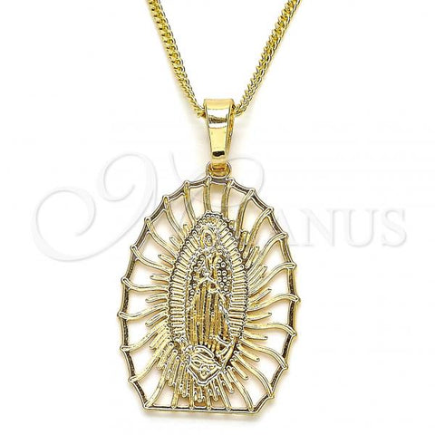Oro Laminado Pendant Necklace, Gold Filled Style Guadalupe Design, Polished, Golden Finish, 04.106.0043.1.20
