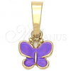 Oro Laminado Fancy Pendant, Gold Filled Style Butterfly Design, Purple Enamel Finish, Golden Finish, 05.163.0064.5