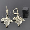 Oro Laminado Dangle Earring, Gold Filled Style Leaf Design, with White Cubic Zirconia, Diamond Cutting Finish, Golden Finish, 73.008
