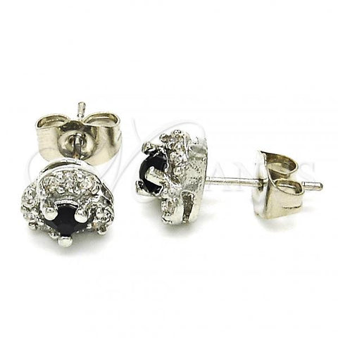 Rhodium Plated Stud Earring, with Black and White Cubic Zirconia, Polished, Rhodium Finish, 02.349.0002