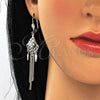 Oro Laminado Long Earring, Gold Filled Style Flower Design, with White Crystal, Polished, Golden Finish, 02.270.0065