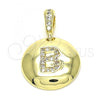Oro Laminado Fancy Pendant, Gold Filled Style Initials Design, with White Cubic Zirconia, Polished, Golden Finish, 05.341.0002
