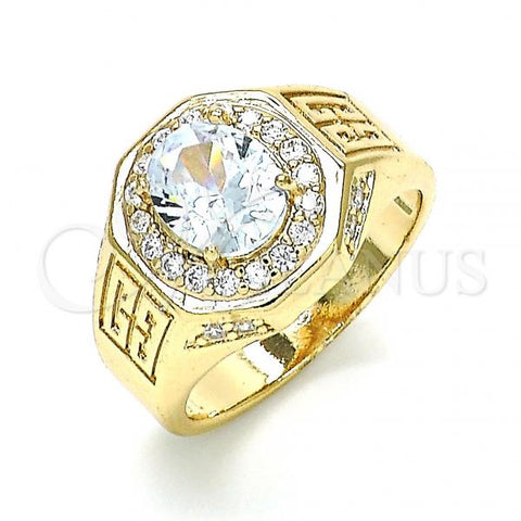 Oro Laminado Mens Ring, Gold Filled Style with White Cubic Zirconia and White Micro Pave, Polished, Golden Finish, 01.266.0050.10