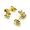 Oro Laminado Stud Earring, Gold Filled Style Teddy Bear Design, with Rose Water Opal and Ruby Cubic Zirconia, Polished, Golden Finish, 02.210.0767