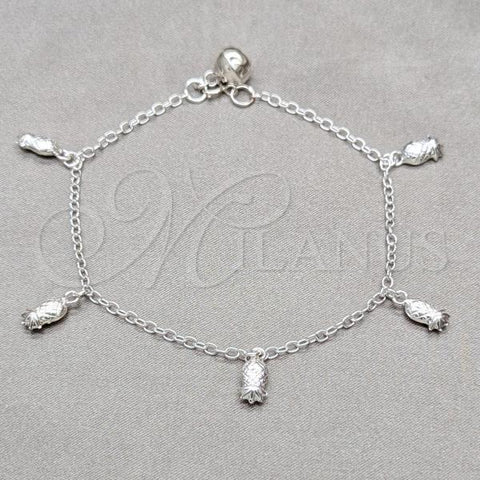 Sterling Silver Fancy Bracelet, Grape Design, Polished, Silver Finish, 03.409.0108.08