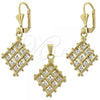 Oro Laminado Earring and Pendant Adult Set, Gold Filled Style with Cubic Zirconia, Golden Finish, 10.63.0323