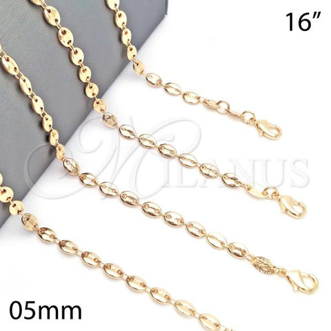 Oro Laminado Fancy Necklace, Gold Filled Style Puff Mariner Design, Polished, Golden Finish, 04.326.0001.16