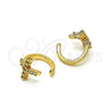 Oro Laminado Earcuff Earring, Gold Filled Style Cross Design, with White Micro Pave, Polished, Golden Finish, 02.210.0675